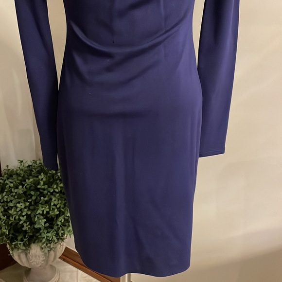 NWT HALSTON  HERITAGE cut out dress long sleeve fitted stretch midnight blue 4 - Picture 4 of 13